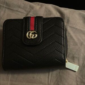Gucci Black Quilted Leather Wallet with Red Web Stripe